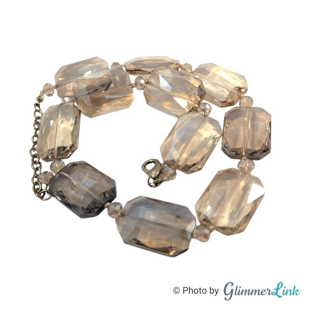 Smokey Champagne Acrylic Statement Necklace Faceted Rectangle Beads - Picture 6 of 11